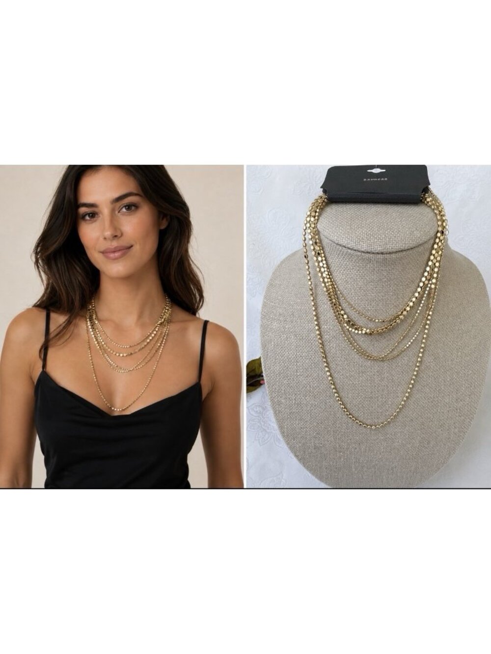 Express 7 Chain Layered Dainty Gold Tone 19" Choker Statement Necklace NEW $34